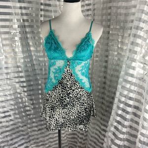 Victoria Secret Blue Lace Leopard Print Slip-dress Night wear